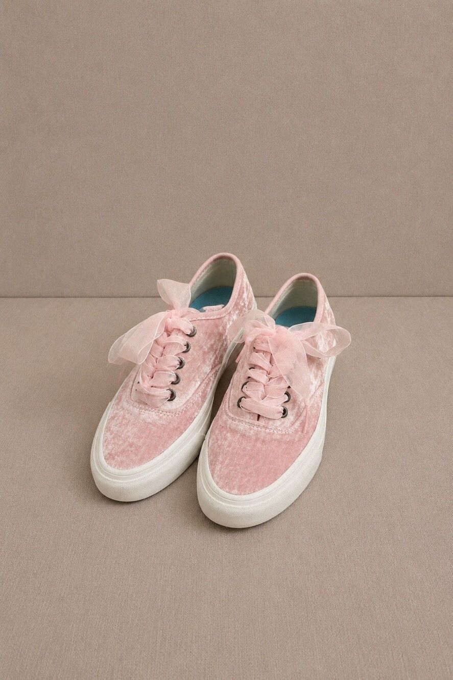 SeaVees J. Crew Women 6 Pink Velvet Lace Up Sneakers Ribbon Chic Coquette